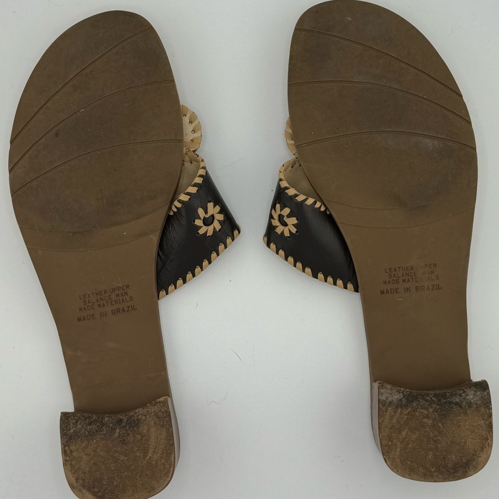 Apostrophe women’s brown cream leather bohemian toe thong slide in sandals 8M - Picture 8 of 8